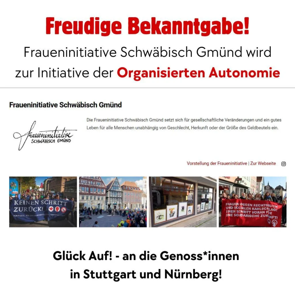 Freudige Bekanntgabe: Die Fraueninitiative Schwäbisch Gmünd wird zur Initiative der Organisierten Autonomie